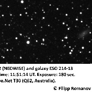 <font class="tempImageTitleThumbText">Comet C/2021 A2 (NEOWISE) And Galaxy ESO </font><br>Filipp Romanov (Филипп Романов)<br>Jan 15 4:30pm<br>Remotely from iTelescope: Q62 S